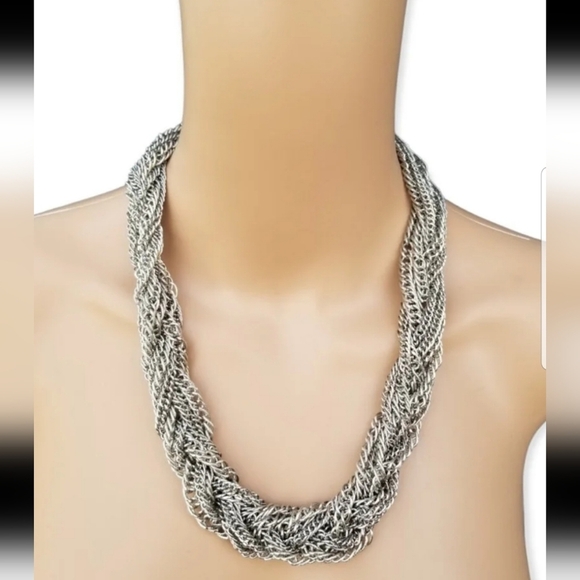Chico's Jewelry - CHICOS SILVERTONED BRAIDED CHAINS STATEMENT NECKLACE